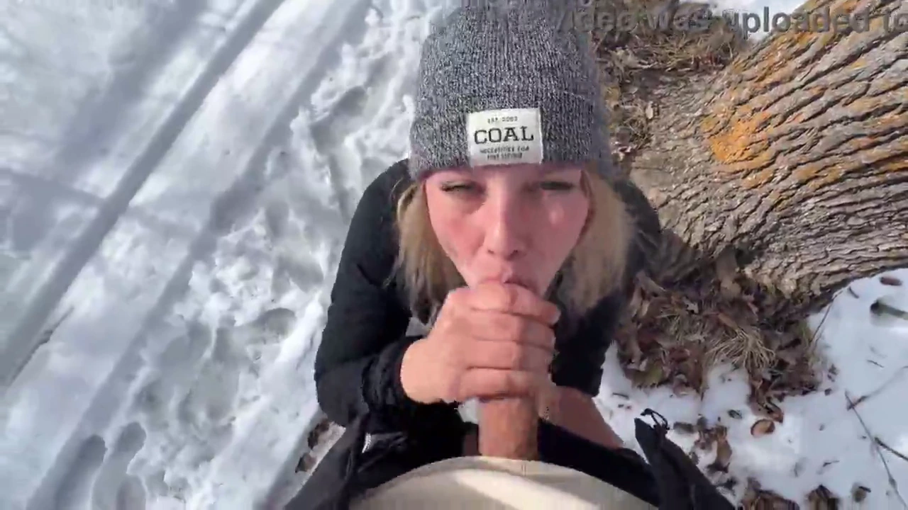 Winter public park encounter with big natural tits and oral pleasure porn video